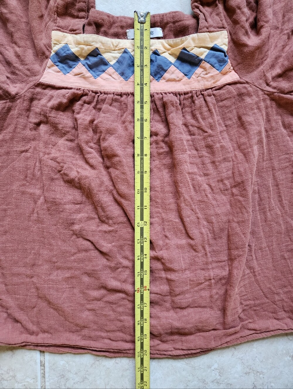 Madewell Patchwork Square Neck Gauze Blouse Top M Brown Burnt Clay Boho - Picture 13 of 13
